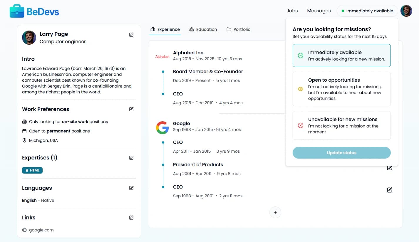 Job Seeker Profile View